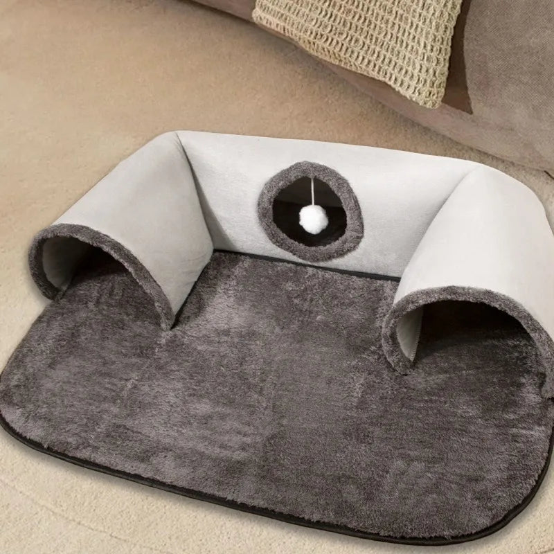 U-Shaped Cat Tunnel Bed – Removable & Washable Hideaway Mat for All Seasons