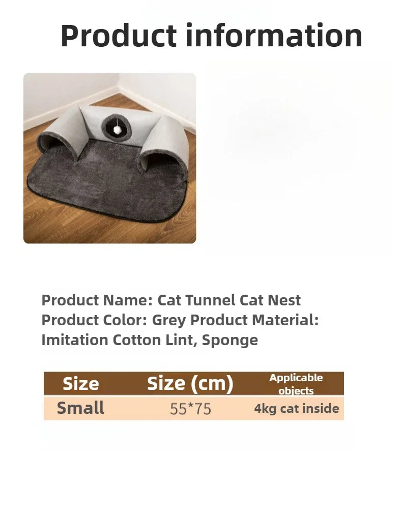 U-Shaped Cat Tunnel Bed – Removable & Washable Hideaway Mat for All Seasons