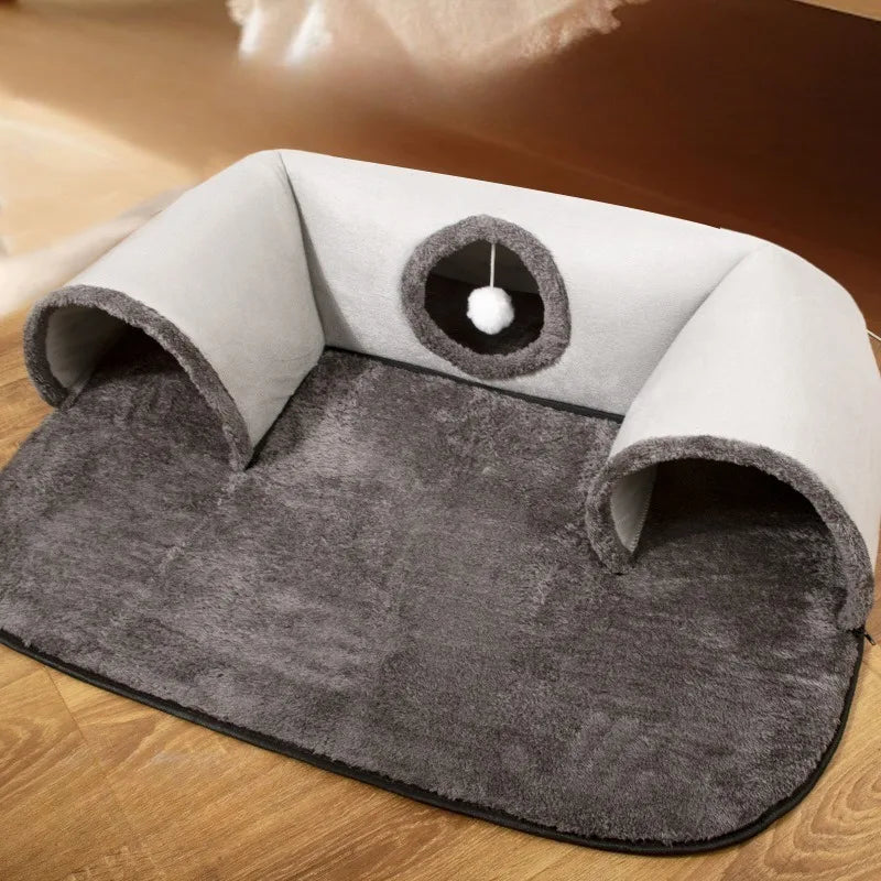 U-Shaped Cat Tunnel Bed – Removable & Washable Hideaway Mat for All Seasons