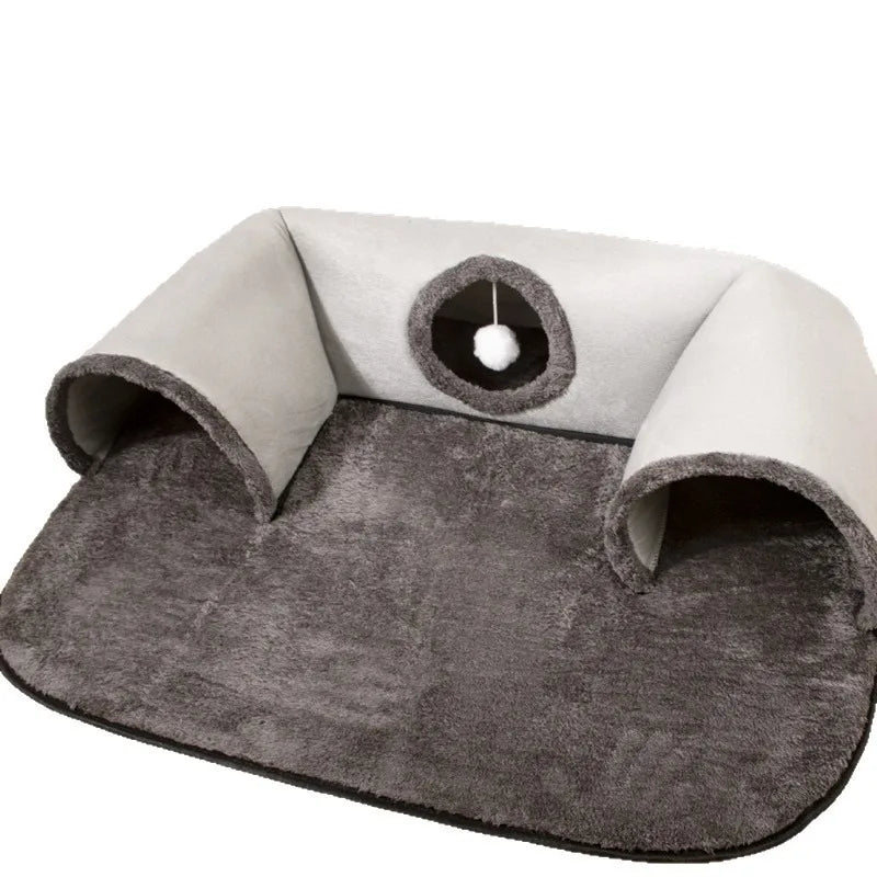 U-Shaped Cat Tunnel Bed – Removable & Washable Hideaway Mat for All Seasons