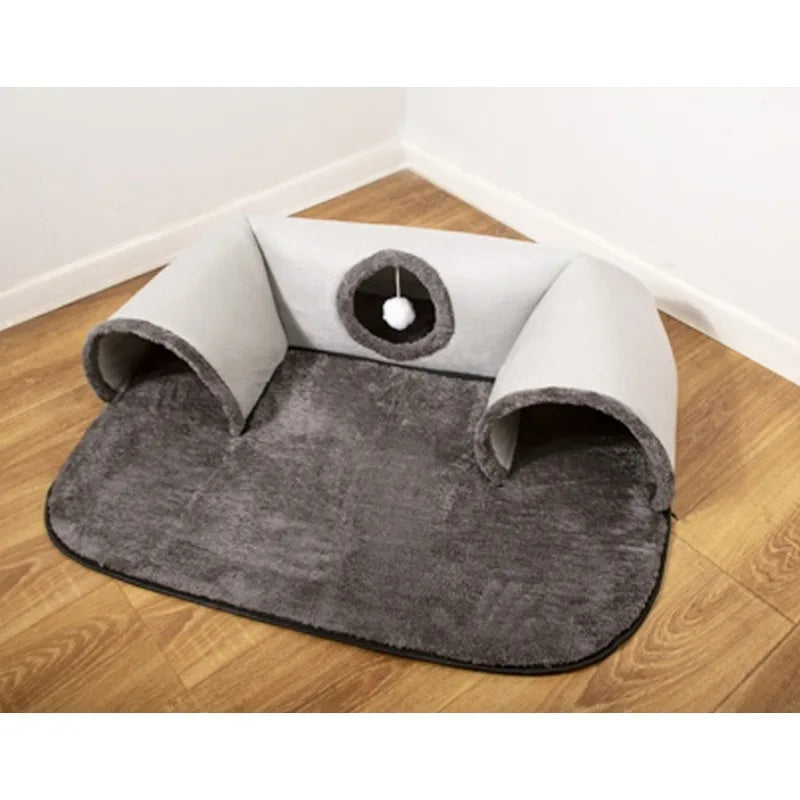 U-Shaped Cat Tunnel Bed – Removable & Washable Hideaway Mat for All Seasons